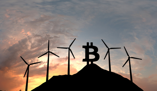 Bitcoin,Cryptocurrency,Logo,Silhouette,With,Sustainable,Wind,Turbines.,3d,Rendering NEW WHITEHOUSE REPORT ASSESSES ENVIRONMENTAL COSTS AND POTENTIALS OF CRYPTOS