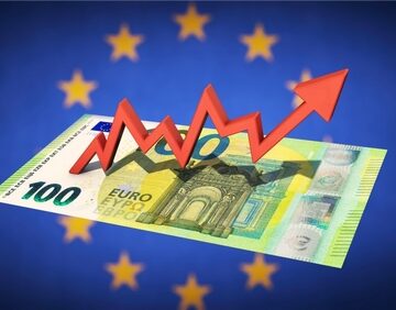 3d,Illustration,,Increasing,Graph,On,Euro,Bill,With,Euro,Flag ECB BOOSTS RATE BY THREE-QUARTERS OF A POINT