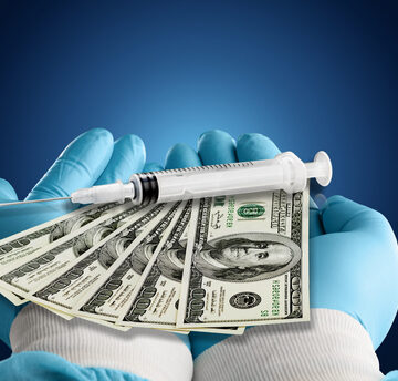 Covid-19,Vaccine,Cost,Concept.,Hand,Holds,Syringe,Injection,On,Money BIDEN LINED BIG PHARMA POCKETS ON BIVALENT JABS FEW WANTED, AND NEJM NOW SAYS MOST SHOULDN’T TAKE