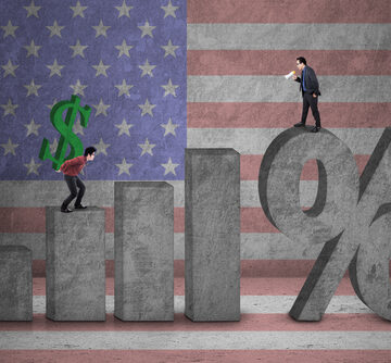 Rising percentage graph illustration with American flag in background