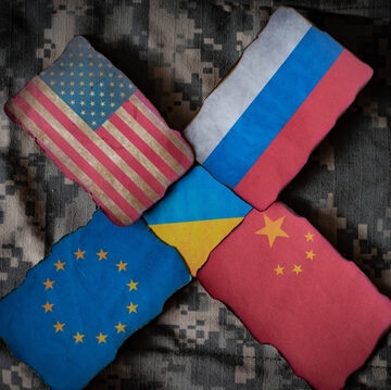 flags from various countries surrounding Ukranian colors