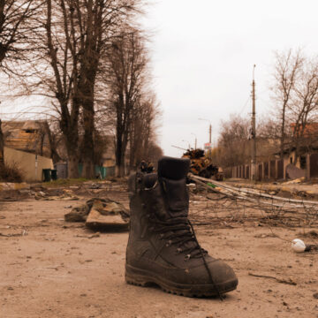 Desolate Ukranian road view of battle aftermath