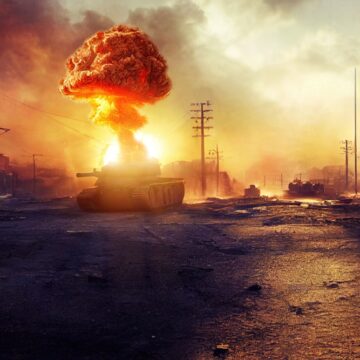 large explosion with mushroom cloud