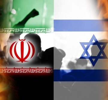 Israel & Iran national flags and flames