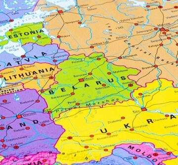 Minsk,,Belarus,-,March,27,2022:,Map,Of,Belarus,,Europe, Map of Belarus, and surrounding countries