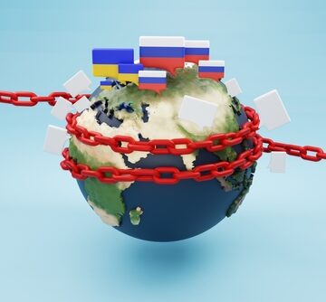 International Peace Messaging Concept, With Chains Russia and Ukraine Flags