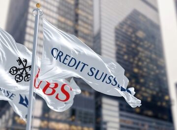 Flags of Credit Suisse and UBS