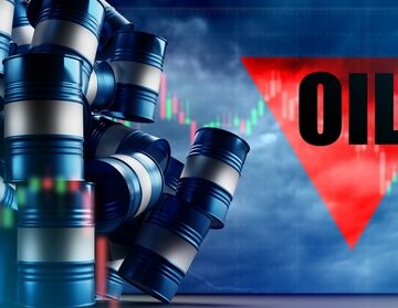 Concept Of Falling Barrels Next To Falling Oil Stock Indices