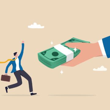 ECON-JOBS, WAGES BOTH RISE AGAIN graphic of business chasing stack of dollars