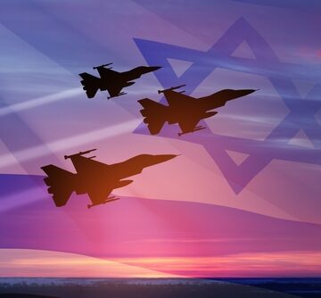 Aircraft,Silhouettes,On,Background,Of,Sunset,With,A,Transparent,Waving Aircraft Silhouettes On Background Of Sunset And Star of David