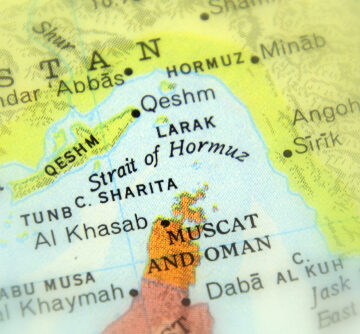 The,Strait,Of,Hormuz,(selective,Focus). The Strait Of Hormuz In Focus On A Map