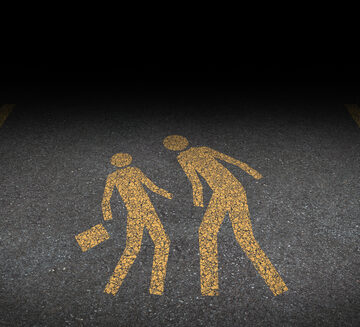 Concept Of Big Bully Bullying Smaller Person As Yellow Painted Road Sign