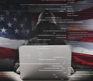 Graphic Collage Of Hacker At Work With User Interface