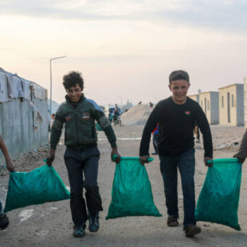 GEO-UN OK FOR ISRAEL TO KILL Middle-Eastern Boys carrying bags together down the Street.