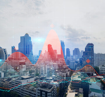Double,Exposure,Of,High,Buldings,And,Forex,Trading,Chart.,Digital Asian City Skyline With Economic Graphs Overlay