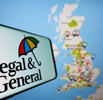 Concept image of Legal & General Sign With Map Of The UK In The Background