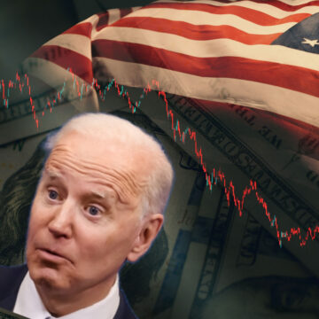 Concept Showing President Biden, U.S. Flag, Dollar Bills, And a Graph
