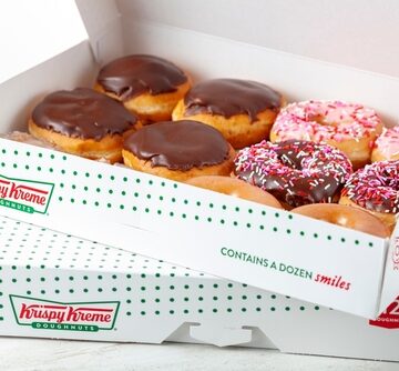 A Box Of A Dozen Krispy Kreme Doughnuts