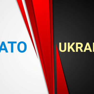The words NATO and UKRAINE separated by a red swash.