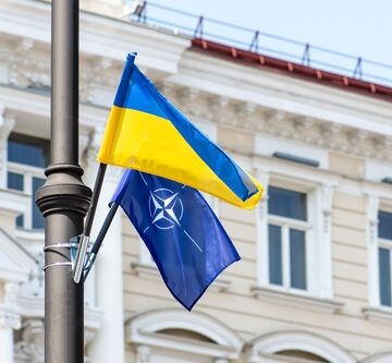 Flags Of Nato On Street Lamp Post