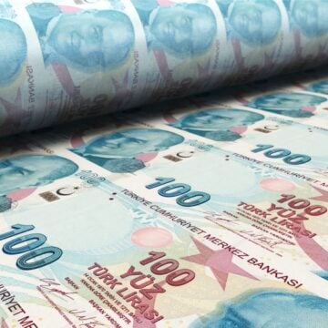 Sheets Of Turkish 100 Lira Currency Coming Off The Printing Press