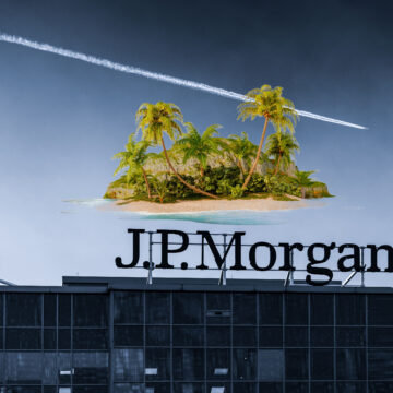 Montage of Epstein Island And JPMorgan Building Exterior