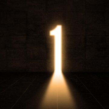 Surreal Door Created By Number 1 In Concrete With Light Shining Through