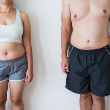 Overweight Man And Woman Standing Against White Background