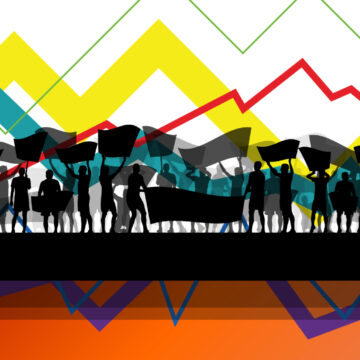 Graphic of figures Protesting