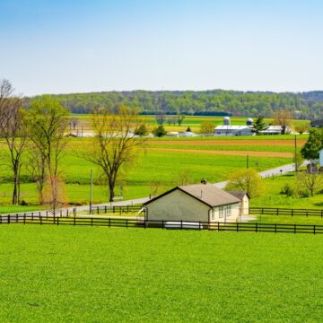 Country Farm With Home And Barn, And Crop Fields