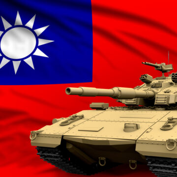 Flag Of Taiwan And An Image Of A Modern Tank