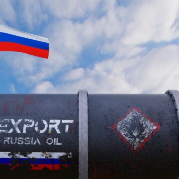 Russian Oil Tank With Russia Flag In The Background