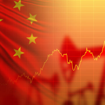 Upward Growing Chart Against The Background Of The Chinese Flag