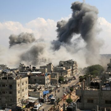Smoke Rises In A Palestinian City After Israeli Air Strikes
