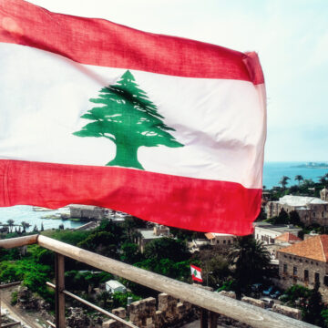 Lebanese Flag Seen At The Byblos Fortress In Byblos, Lebanon.