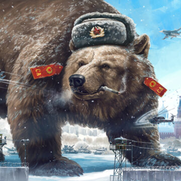 Grotesque,(caricature),Character.,Formidable,Bear,In,A,Soldier's,Hat,Looks King Kong-like Brown Bear With Hat And Epulats In Moscow Catching And Eating Military Aircraft