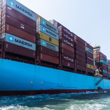 Side View Of Container Ship On The Red Sea