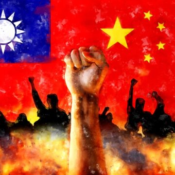 China,Vs,Taiwan,Art,Concept.,Raised,Fist,,Silhouette,Of,Protesting WORLD WAR III