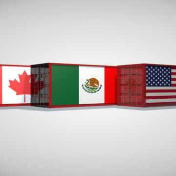 The Flags Of Mexico, U.S., And Canada On The Exterior Of Shipping Containers