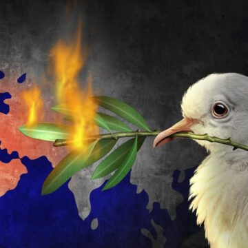 GEO-BLINKEN SAYS TENSIONS A Dove With An Olive Branch Over A Map Of The Middle East