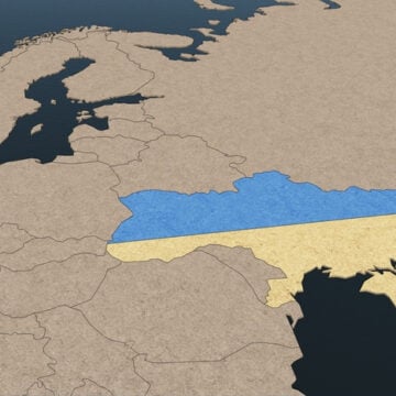 GEO-PUTIN WE’RE GOING TO-web version Map with Ukraine Highlighted And Split Into Two Colors