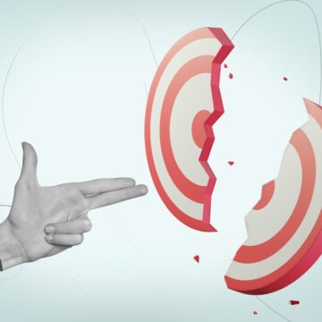 Collage Of Hand Gesture Of Handgun Shooting And Breaking Bullseye Target