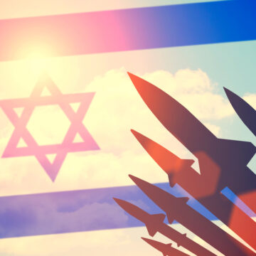 Rocket Silhouettes With Israeli Flag In Background