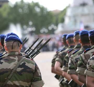 A French Army Regiment Marching In Formation