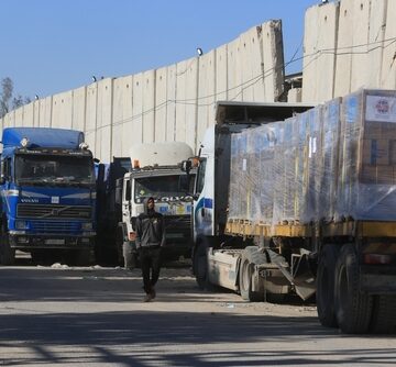 Trucks Loaded With International Aid Enter Gaza Through The Kerem Shalom Crossing