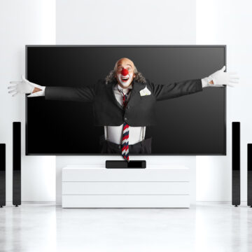 Clown Jumping From 3D TV Screen