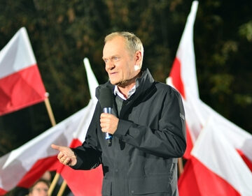 GEO-POLAND’S WARMONGER TUSK Polish Prime Minister Donald Tusk Speaks At A Rally