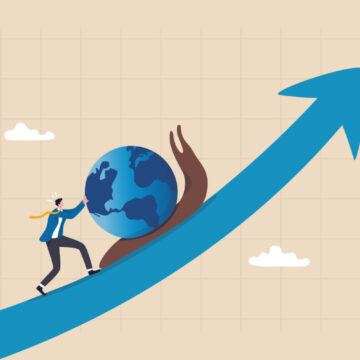 Illustration Of Man Pushing Snail With Earth As Its Shell Upward