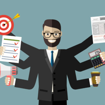 Illustration Of Businessman With Seven Arms Multi-tasking