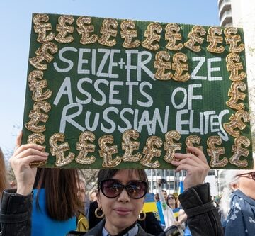 Anti-War Protesters In London Carrying Signs Saying "Seize Russian Funds/Assets"